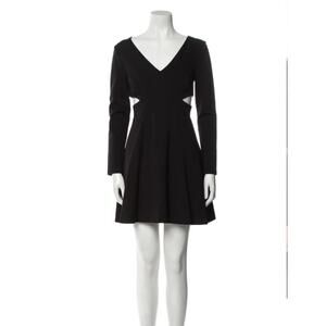 Halston Heritage Black Long Sleeve Mini Dress V-Neck Cutouts Women's Size 6